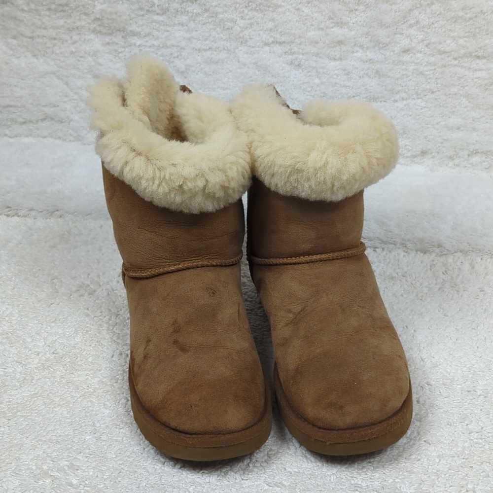 UGG Shearling Ankle Boots Womens 8 Tan Suede Flats Shoes - Picture 6 of 12